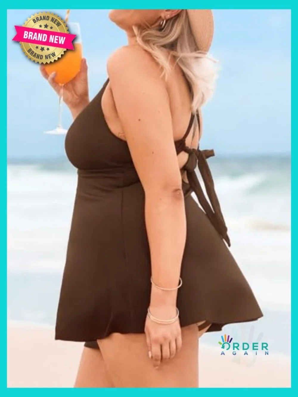 Plus Size One Piece Swimsuit V Neck Swim Dress Crisscross Back Adjustable